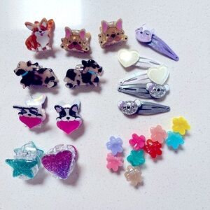 Colorful Dog and Animal and Heart Hair Clips Set